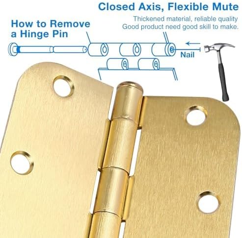 6 Pack Rounded Door Hinges 3.5 inch X 3-1/2" 5/8 Radius, Brushed Brass 3 ½ Inch - Image 3
