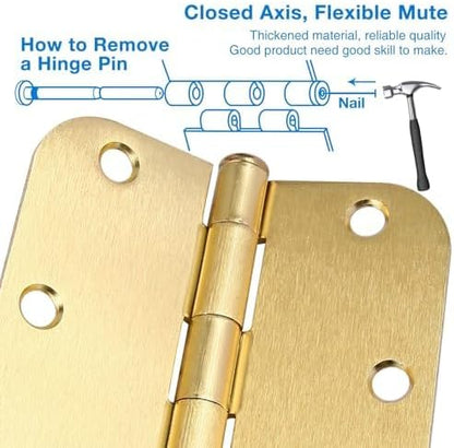 12 Pack Interior Door Hinges Brushed Brass 3.5 inch X 3-1/2" 5/8 Radius - Image 3