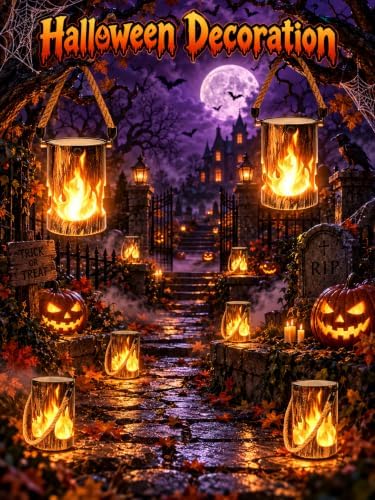 4 Pack Solar Halloween Lanterns Outdoor with Flickering Flame