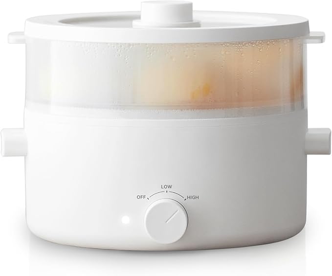 Electric Steamer for Cooking, 2L Ceramic Glaze Non-stick Pot, Dual Power by olayks