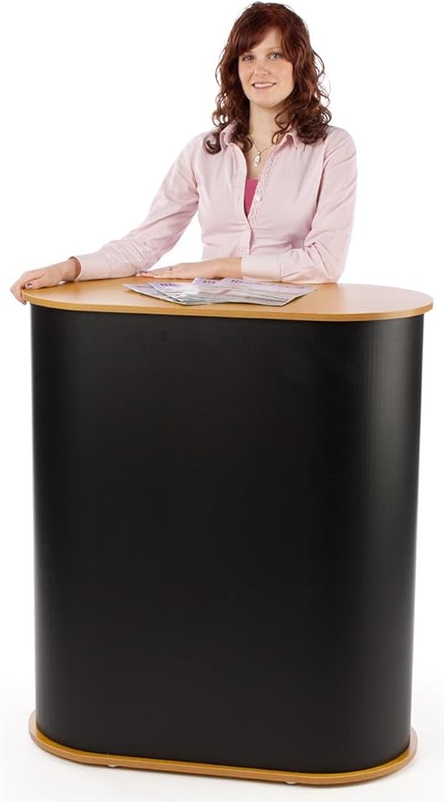 Trade Show Podium Counter with Shelf, Oval Shape, 41” High Wood Grain Top - Image 3