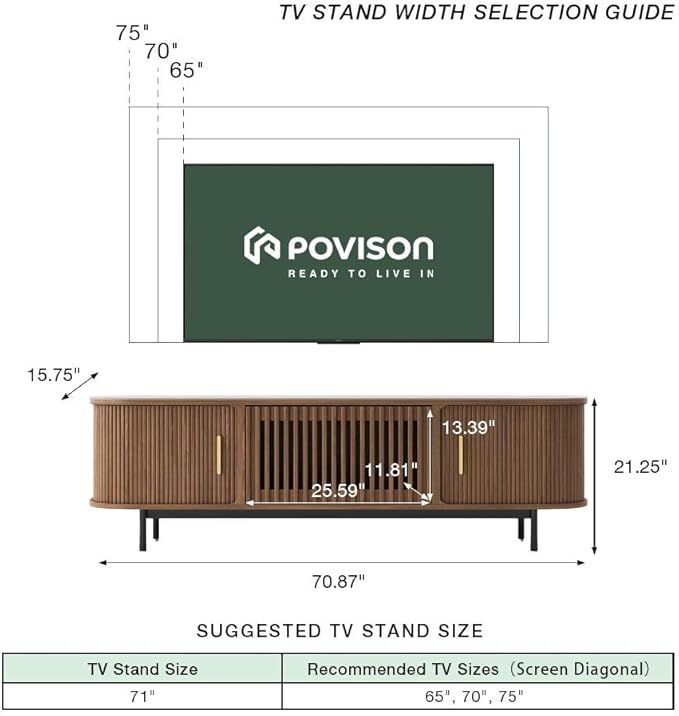 POVISON Fully-Assembled Mid Century Modern Black TV Stand - Image 6