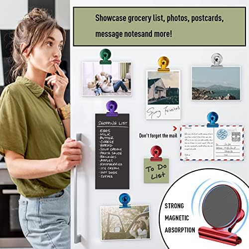 FINDMAG 12 Pack Fridge Magnets, Colorful Magnetic Clips for Fridge Notes | Magnetic Clips for Refrigerator, Picture, Cruise, Sculptural Picture Frame, Heavy Duty Decorative Clip Magnets for Fridge
