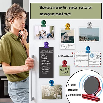 FINDMAG 12 Pack Fridge Magnets, Colorful Magnetic Clips for Fridge Notes | Magnetic Clips for Refrigerator, Picture, Cruise, Sculptural Picture Frame, Heavy Duty Decorative Clip Magnets for Fridge