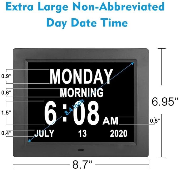 ybest Extra Large Day Date Time Digital Day of Week Clock 8 Alarm Option - Image 2
