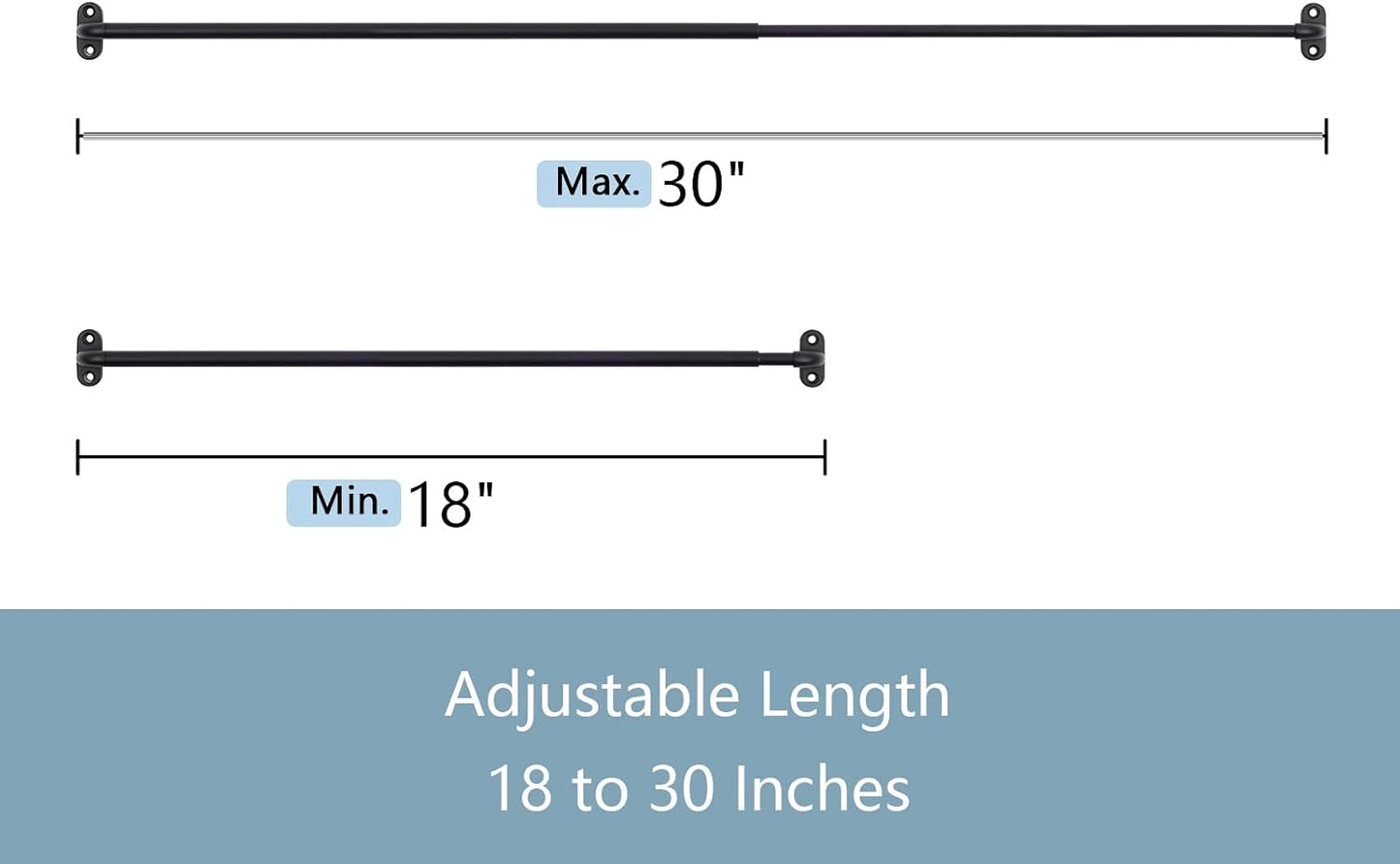 TYRON 1 Pack French Door Curtain Rod Adjustable 18-30 Inch, Black | 3/8 In. Diameter, Screwed Sash Curtain Rod, Cafe Window Rod