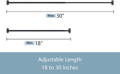 TYRON 1 Pack French Door Curtain Rod Adjustable 18-30 Inch, Black | 3/8 In. Diameter, Screwed Sash Curtain Rod, Cafe Window Rod