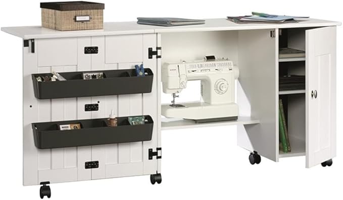 Sauder Folding SewingTable & Craft Cart Storage Cabinet, in Soft White - Image 6