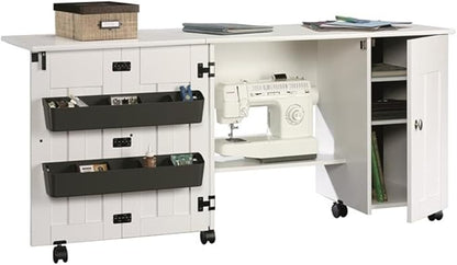 Sauder Folding SewingTable & Craft Cart Storage Cabinet, in Soft White - Image 6