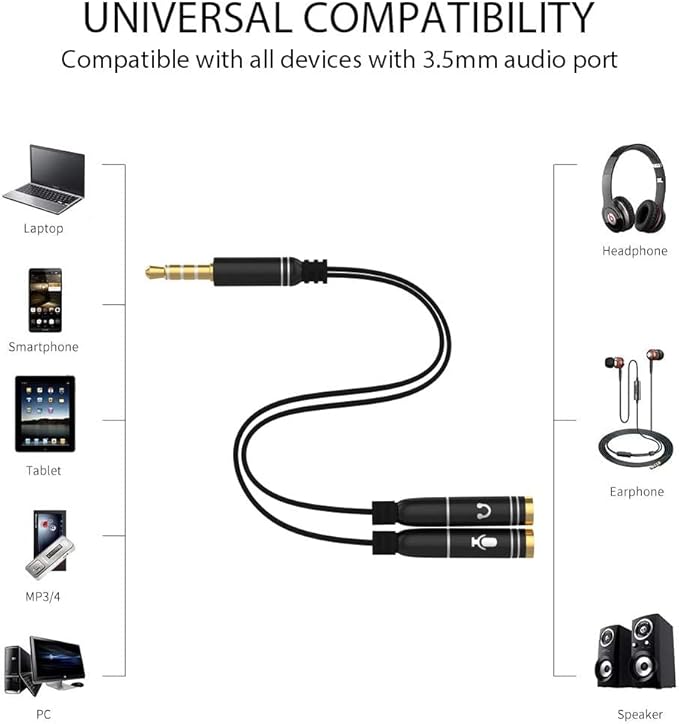 Headphone Splitter Adapter, 3.5mm Audio + Mic 4 Pole TRRS Splitter Jack Y Cable - Image 4