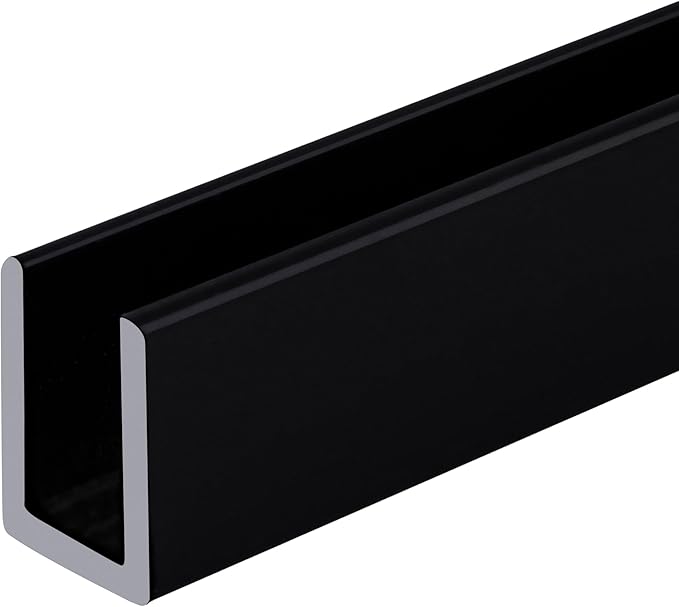 Brixwell SDCD38BL-CCP48-XCP50 Black 3/8" Fixed Panel Shower Door Deep U-Channel - Image 2