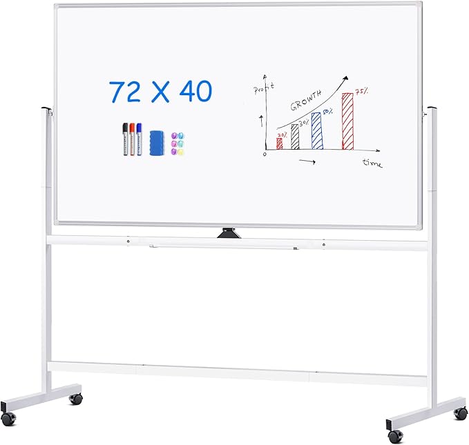maxtek Rolling Whiteboard 72x40, Large Double-Sided White Board Dry Erase on by Maxtek