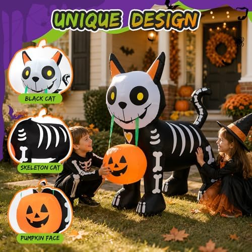 5FT Halloween Inflatables Cute Skeleton Cat Outdoor Decorations