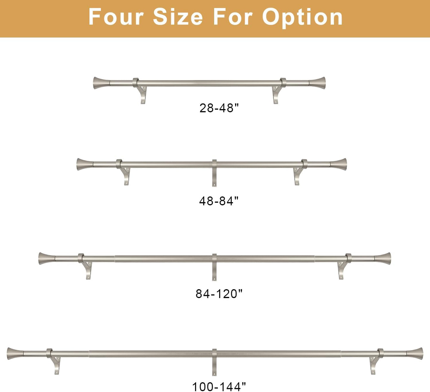 1Inch Single Curtain Rods, Decorative Drapery Rods Adjustable 84-120IN Length, With Horn Finials, Wall Mount and Ceiling Mount, Matte Nickel