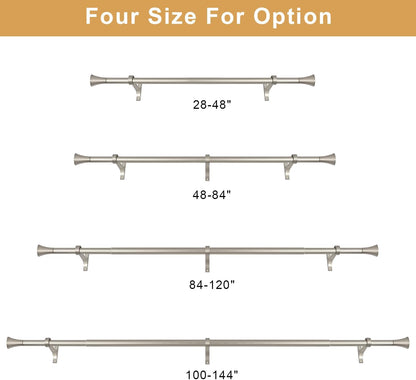 1Inch Single Curtain Rods, Decorative Drapery Rods Adjustable 84-120IN Length, With Horn Finials, Wall Mount and Ceiling Mount, Matte Nickel