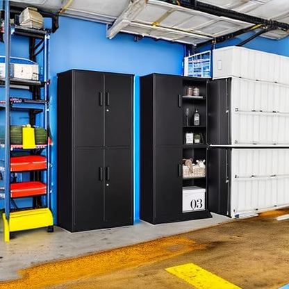 Metal Storage Cabinet with 3 Adjustable Shelves and 4 Doors, Steel Tool Cabinets - Image 2