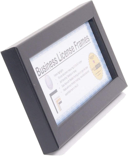 [3.5x8.5bk] Professional Black Business License Certificate Frame, Holds 3.5 by 8.5 inch Media, Self-Standing with Wall Hanger