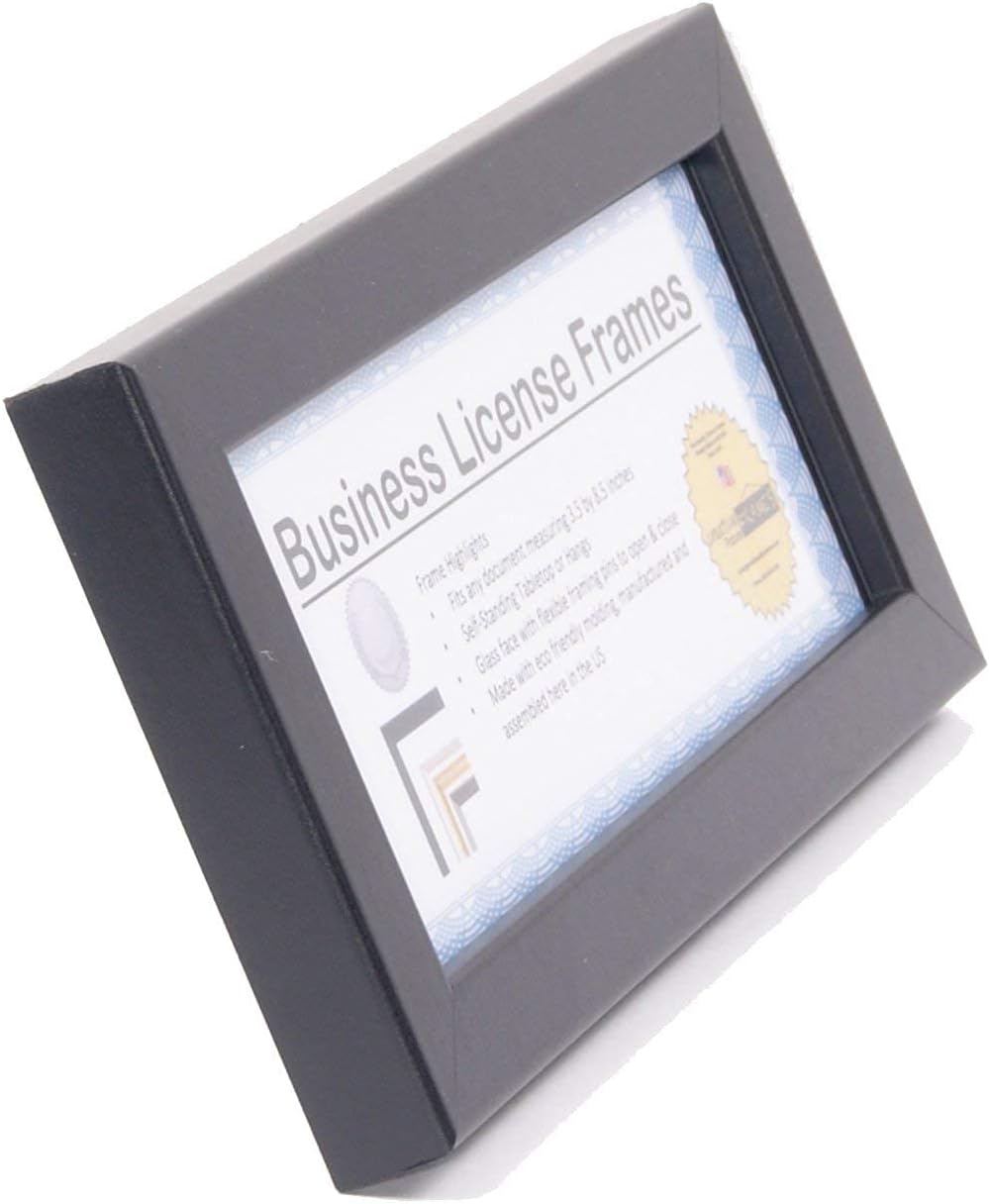 [3.5x8.5bk Professional Black Business License Certificate Frame, Holds 3.5 by 8.5 inch Media, Self-Standing with Wall Hanger (Pack of 2)
