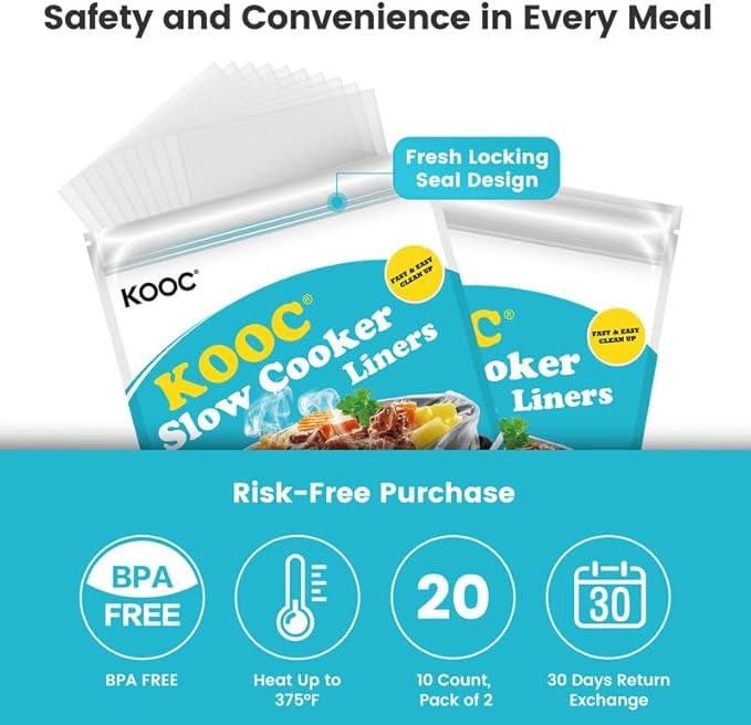 KOOC Slow Cooker Liners 10"x13" 20 count Small Size Disposable Plastic Bags Pot - Image 3