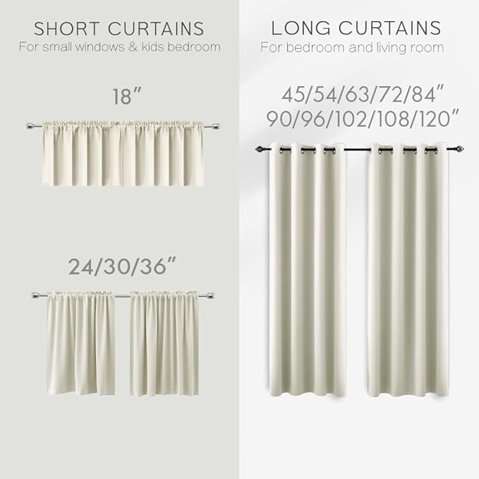 KOUFALL 48 Inch Curtains Length, Room Darkening 60-70% Blackout Black Out Heat - Image 3