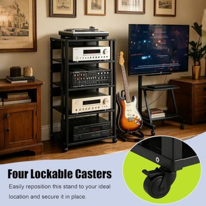 5-tier av media stand with wheels, 43" audio showing dimensions
