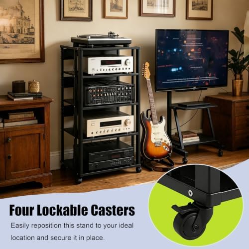5-tier av media stand with wheels, 43" audio showing dimensions