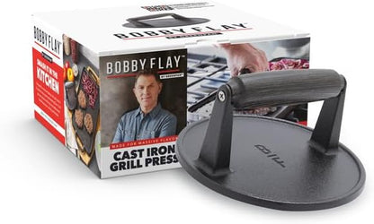 GreenPan x Bobby Flay Smash Burger Press, 6.5" Cast Iron Round Grill Press by GreenPan
