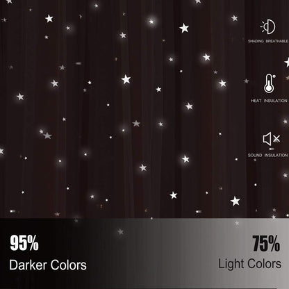 UNISTAR 2 Panels Stars Blackout Curtains for Bedroom Girls Kids Baby Window Decoration Double Layer Star Cut Out Aesthetic Living Room Decor Wall Home Curtain,W52 x L63 Inches,Pink