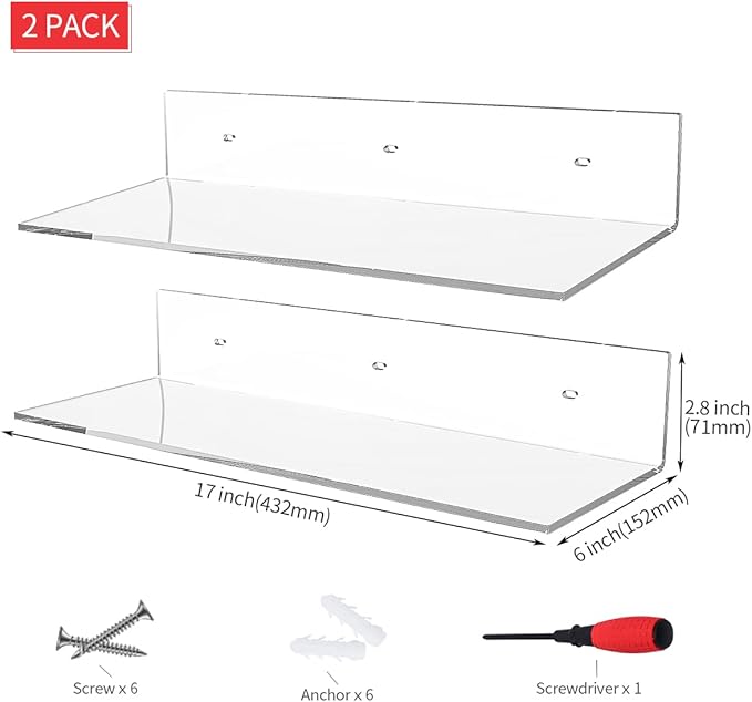 17 Inches Acrylic Shelves, Wall Mounted Shelves - Image 3