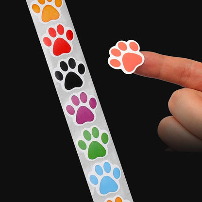 Dog Paw Print Stickers Roll, 500 Self-Adhesive Labels, Colorful | Paper Stickers, 2.5 Cm Paw Prints, Easy Peel And Stick, For Envelopes, Gift Wrap, Pet Parties, Classroom And Wall Decor