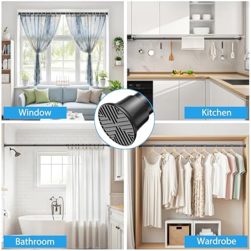 Spring Tension Curtain Rod 30-76 Inch Black Tension Rod 1pcs | Adjustable Curtain Rods No Dilling Spring Curtain Tension Rod Extendable Curtain Rods for Windows Bathroom Doorway Kitchen