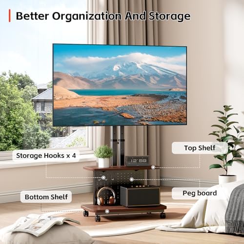 Mobile TV Cart on Wheels,Height Adjustable Rolling TV Stand for 32-85 inch TV...