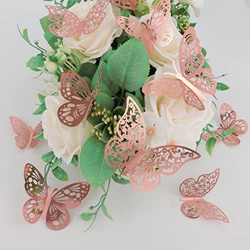 36 Pcs Butterfly Wall Decor, 3 Styles 3 Sizes 3D Rose Gold Butterfly, Wedding & Birthday Party Decorations, Girls Bedroom Decoration