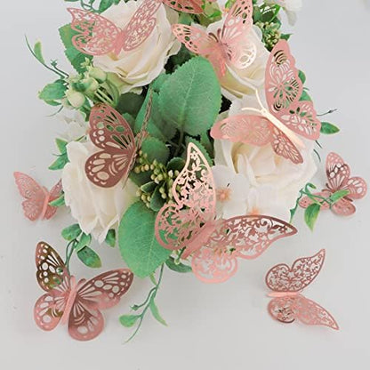 36 Pcs Butterfly Wall Decor, 3 Styles 3 Sizes 3D Rose Gold Butterfly, Wedding & Birthday Party Decorations, Girls Bedroom Decoration