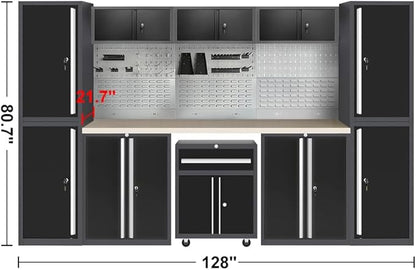 JZD Garage Workbench Set with Wooden Tabletop, - Image 2