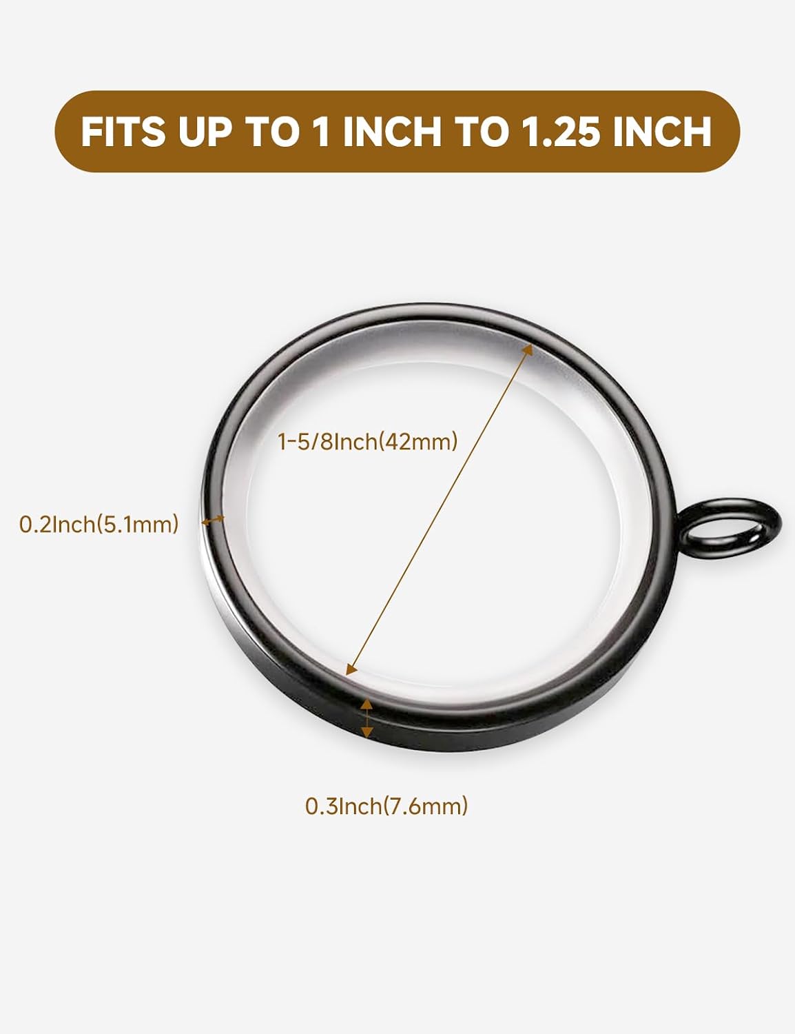 18 Pack Curtain Rings with Clips,1-5/8 Inch Black Curtain Rings | Quiet Nylon Inserts,Glide Smoothly,Fits 1" to 1-4" Curtain Rods,Curtain Clips for Bedroom