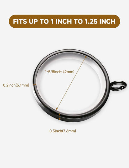 18 Pack Curtain Rings with Clips,1-5/8 Inch Black Curtain Rings | Quiet Nylon Inserts,Glide Smoothly,Fits 1" to 1-4" Curtain Rods,Curtain Clips for Bedroom