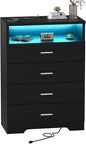 Dresser with Power Outlets and LED Lights Wooden 4 Drawer Dresser with Large by FJTJBSI