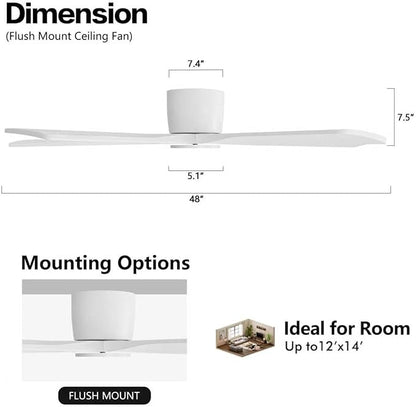 WINGBO 48" Flush Mount DC Ceiling Fans Without Lights, 5 Carved Solid Wood - Image 4