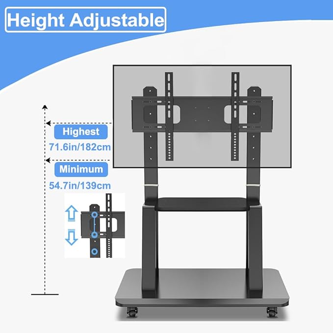 Hellsehen Mobile TV Cart, Rolling TVs Cart on Wheels Height Adjustable - Image 6