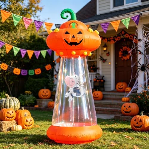 Domkom 8 FT Halloween Inflatable Pumpkin UFO Decoration for Outdoor Yard