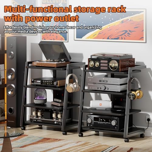 cabte mobile av media stand with outlets and on a desk or shelf