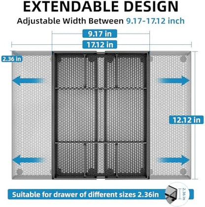 marbrasse expandable desk drawer organizer, mesh drawer organizer shown in use
