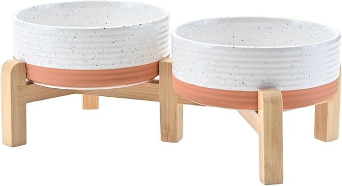 SPUNKYJUNKY Elevated Dog Bowls Ceramic, 5.1'' Dogs and Cat Food Water Bowls by SPUNKYJUNKY