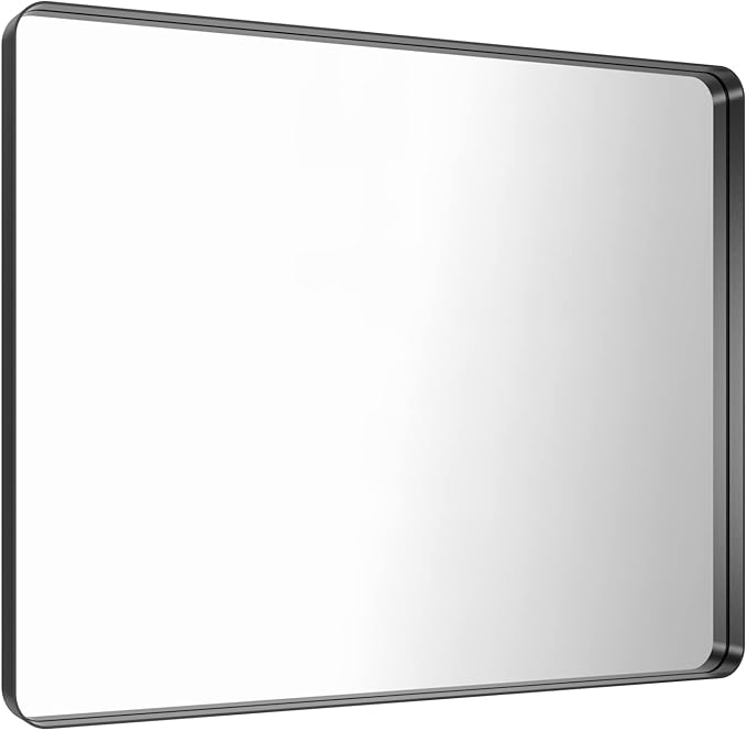 LOAAO 48x36 Inch Black Metal Framed Bathroom Mirror - Image 3