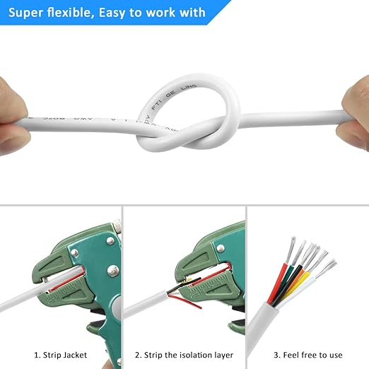 16 Gauge 6 Conductor Electrical Wire, 32.8FT White Stranded Low Voltage 16/6 - Image 5