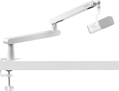 IXTECH White Microphone Boom Arm Stand Low Profile Boom Arm Adjustable Mic Stand by I-XTECH