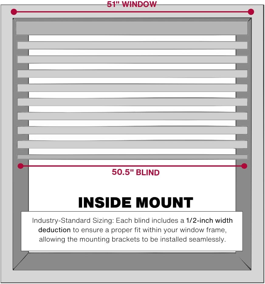 LOTUS & WINDOWARE Cordless Faux Wood Blinds, 51" Wide x 72" Long,Smooth,Light Gray, 2 Inch Horizontal Blinds – for Living Room, Bedroom, Interior Door Windows