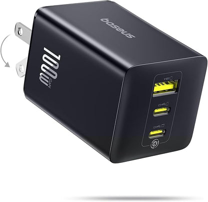 Baseus 100W USB C Charger Block, 3-Port Foldable Compact PPS Wall Charger by Baseus