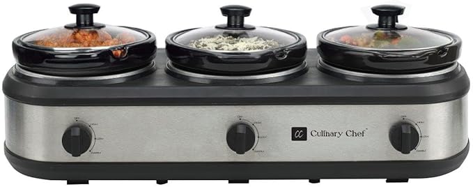 CULINARY CHEF, Triple Slow Cooker, Buffet Server 3 Pot, Food Warmer - Image 2